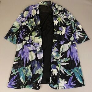 Connected Apparel Cardigan Plus Size 24W Green Purple Floral Print Open Front‎